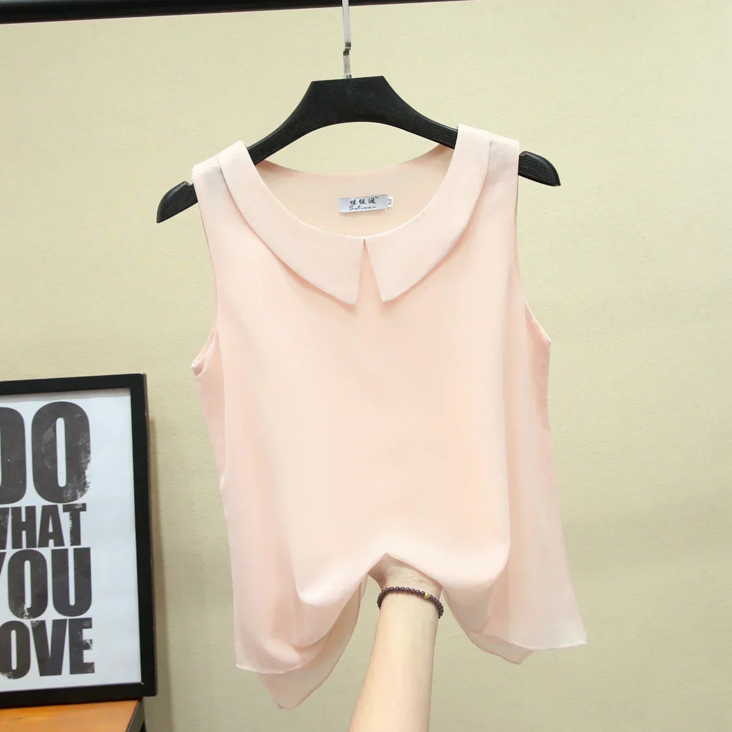 MOYISU New Arrival Summer Plus Size Outside Wear Large Size Doll Collar Loose Sleeveless Chiffon Vest Top Woman