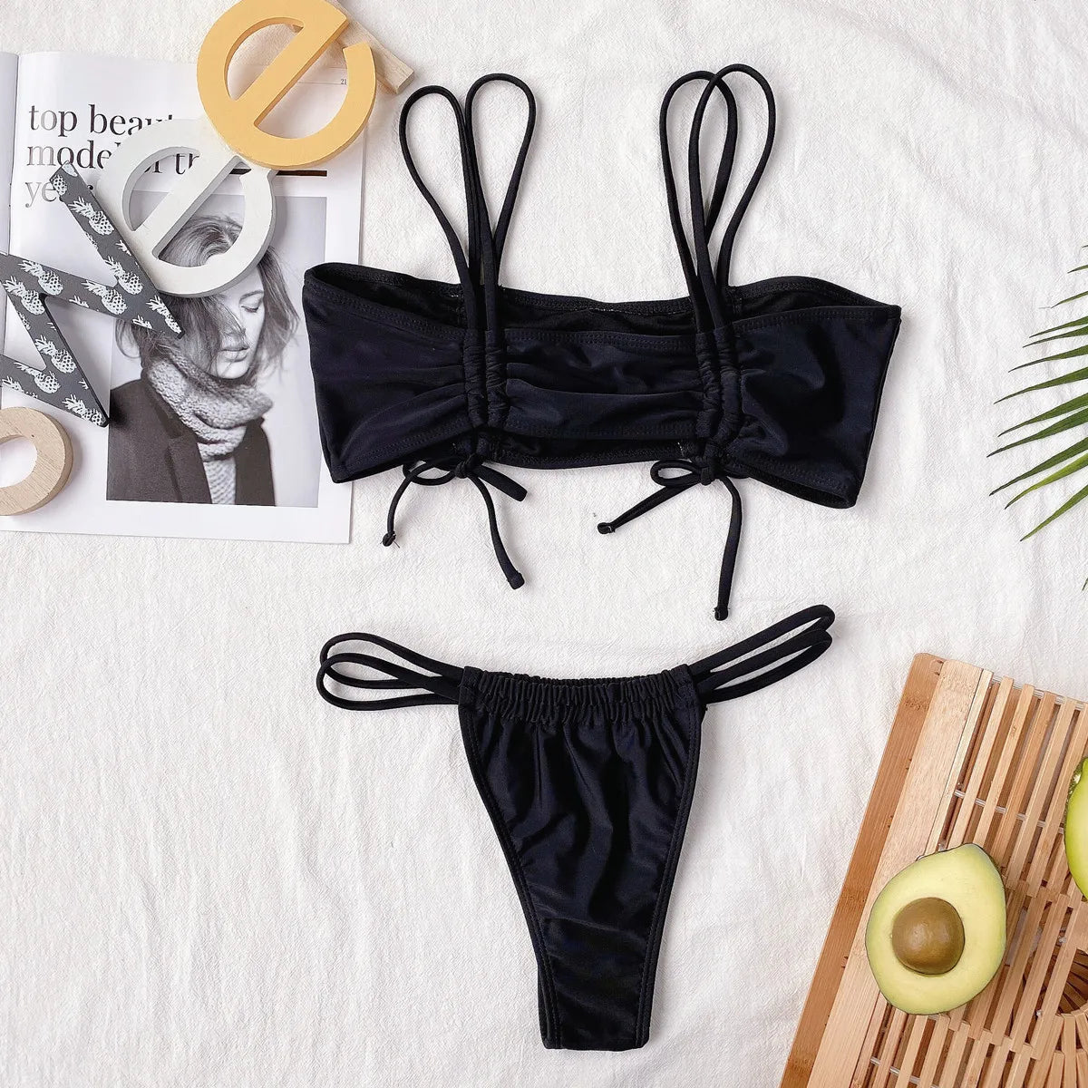 2026 Sexy Bikini Women Swimwear Swimsuit Double Straps Plaid Black Bikinis Set Bathing Suit Beach Bikini Female Push Up Biquinis