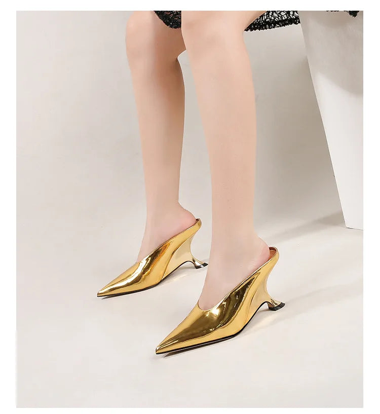 Design Fashion Platform Wedges High Heels Mule Women Slippers Concise Shallow Pointed Toe Party Dress Ladies Shoes 2026
