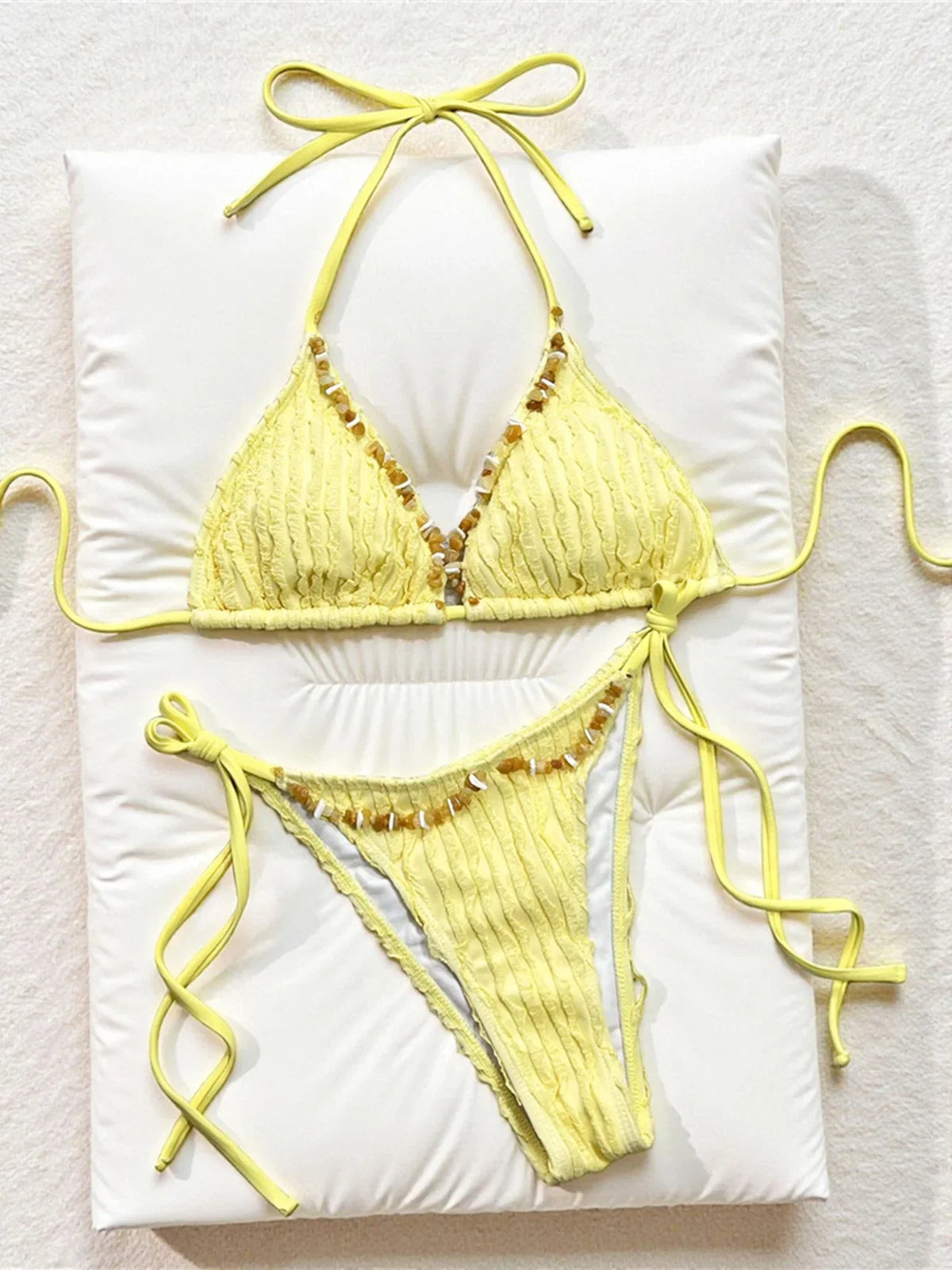 2026 Wrinkled Crinkled Halter Bikini Women Swimwear Female Swimsuit Strappy Bather Bathing Suit Swim Two-pieces Bikini set K8057