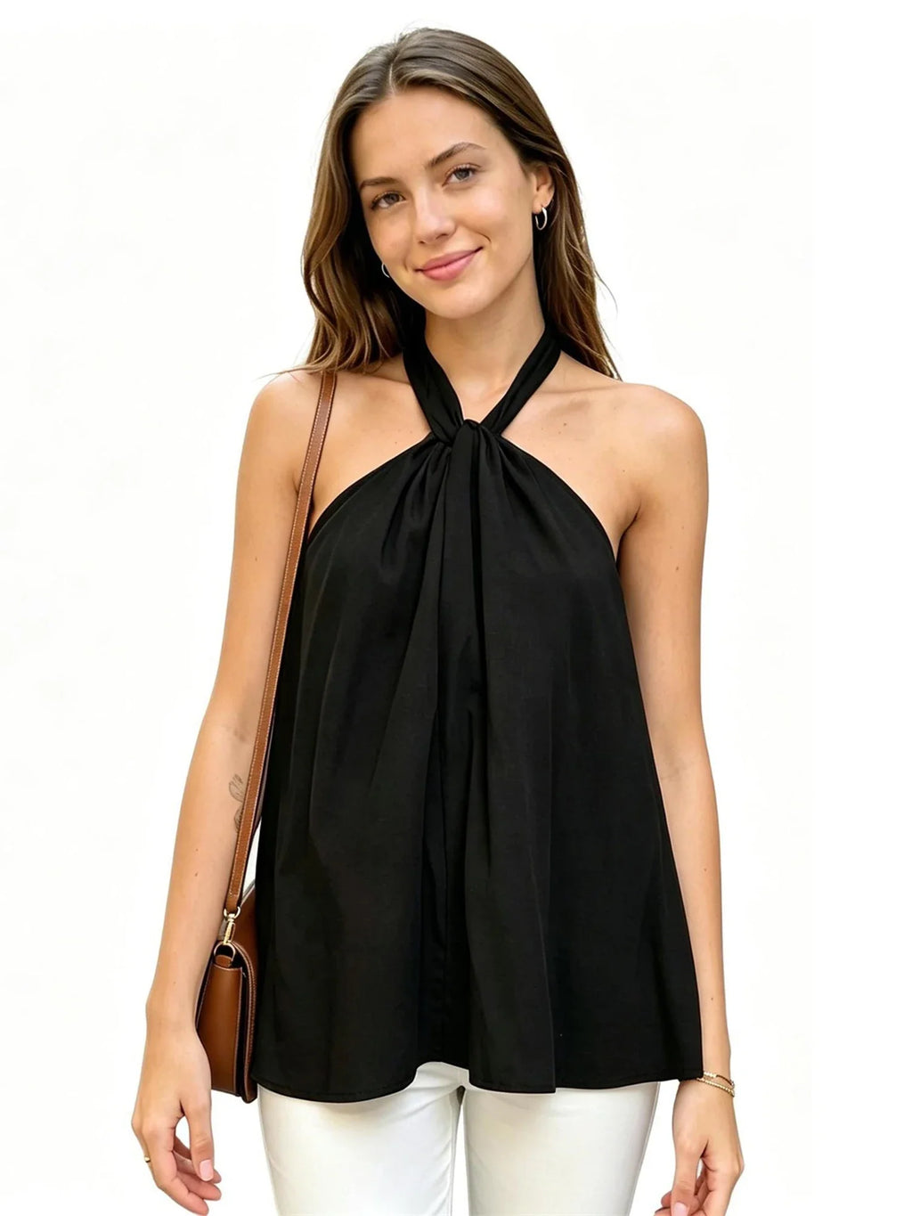 Women Tie-up Halter Tops Loose Solid Color Sleeveless Open Back Ruffled Vest Stylish Summer Streetwear