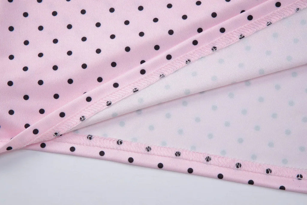 FDYOUI Women's Polka Dot Print Pink Swimsuit Lace-up Bras Panties Split Skirts 3 Pieces Bikinis Sets Bathing Suit Beach Swimwear