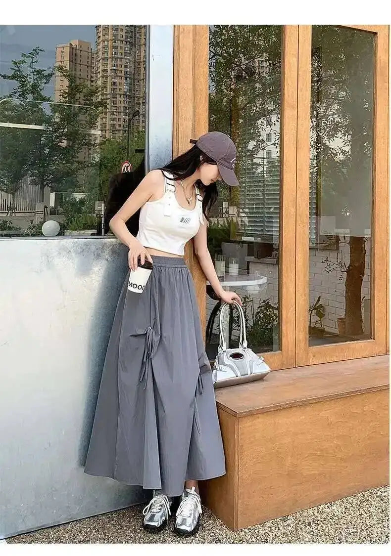 Versatile Knot Spring Summer F Skirt Ele Design Elastic Waist Skirt Sweet Aosphere Skirts For Ladies Fashion Women Skirts HSSZ