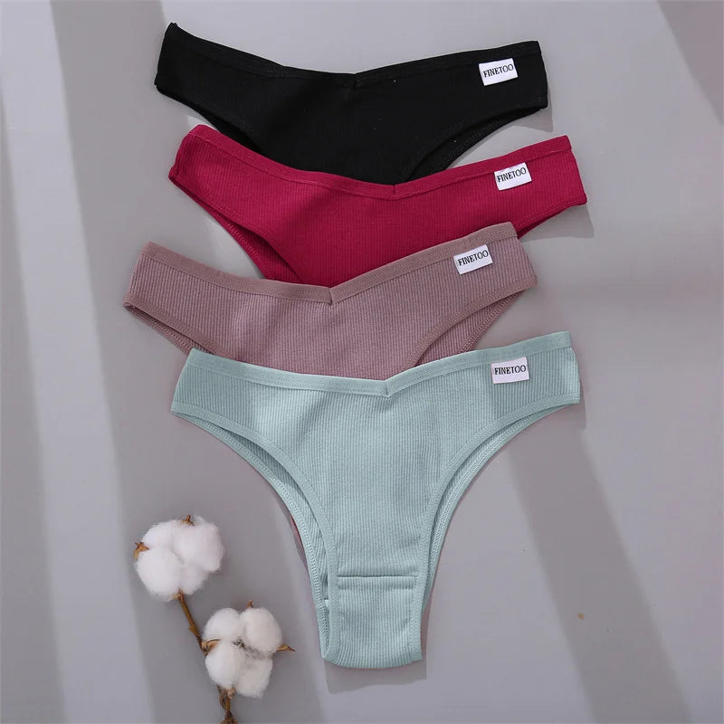 4Pcs/Set Women Cotton Brazilian Panties M-XL Low-Rise Solid Color Underwear Ladies Comfortable Underpants Girls Panty Intimates