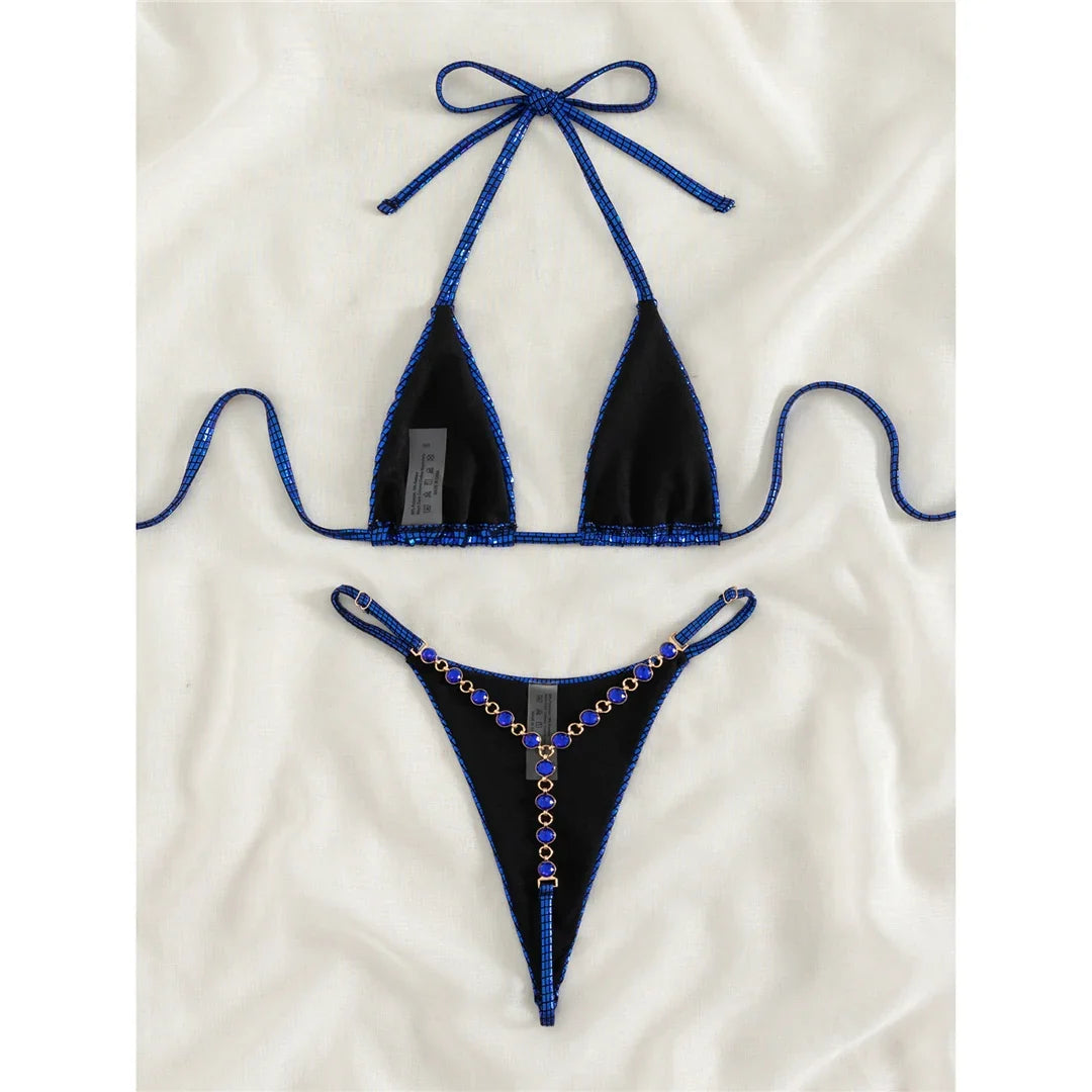 Sexy Diamond Extreme String Mini Micro Bikini Women Swimwear Female Swimsuit Two-piece Bikini set Bather Bathing Suit Swim V5180