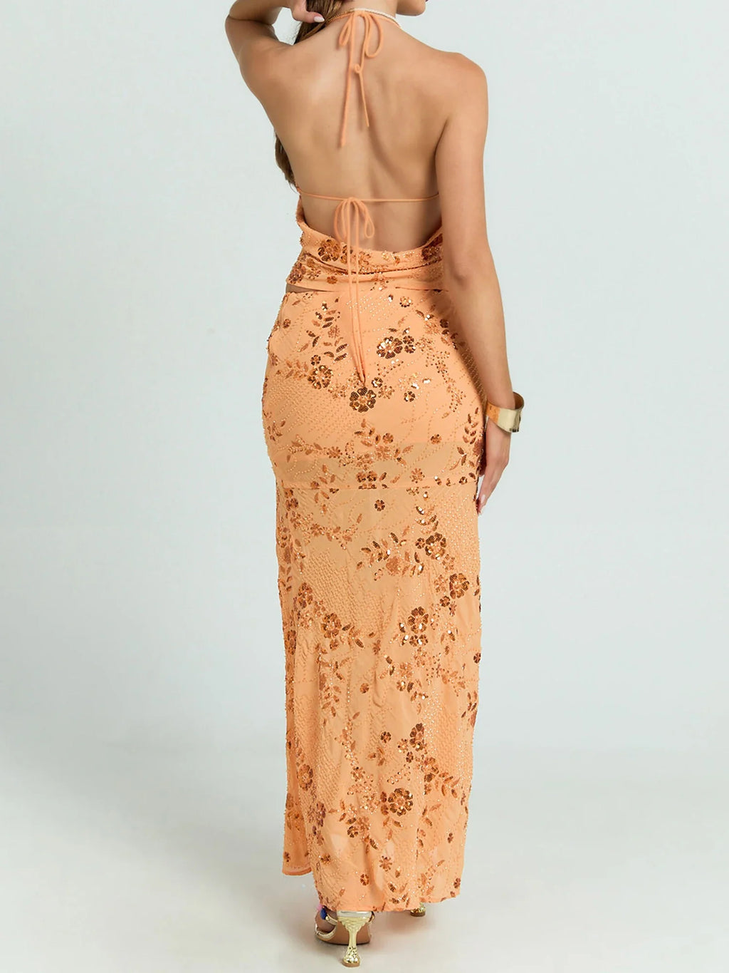 Women Backless Sequined Flower Summer Vest Beaded Halter Top Tie-up Sleeveless Camis Tops for Club Party