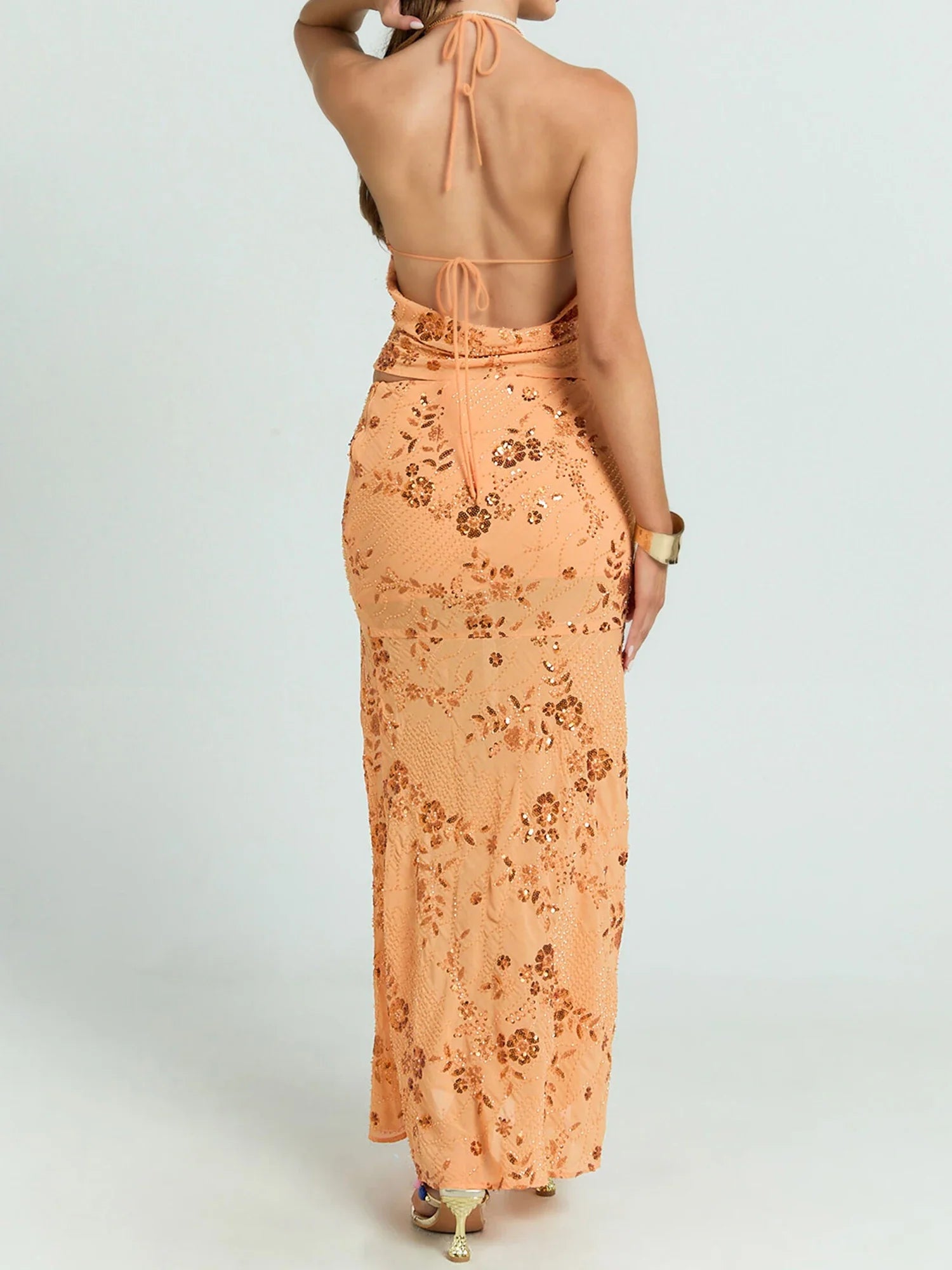 Women Backless Sequined Flower Summer Vest Beaded Halter Top Tie-up Sleeveless Camis Tops for Club Party