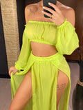 2026 Leopard Off Shoulder Long Sleeve 2 Pieces Set Beach Cover Up Cover-ups Beach Dress Beach Wear Beachwear Female Women V3728