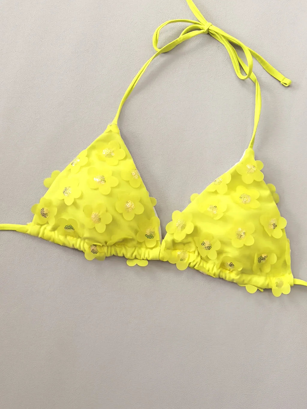 Women Yellow flower Bikinis Sets Three Pieces with Perspective Mesh Cover Skirt Halter String Swimsuit Bathing Suit Biquini