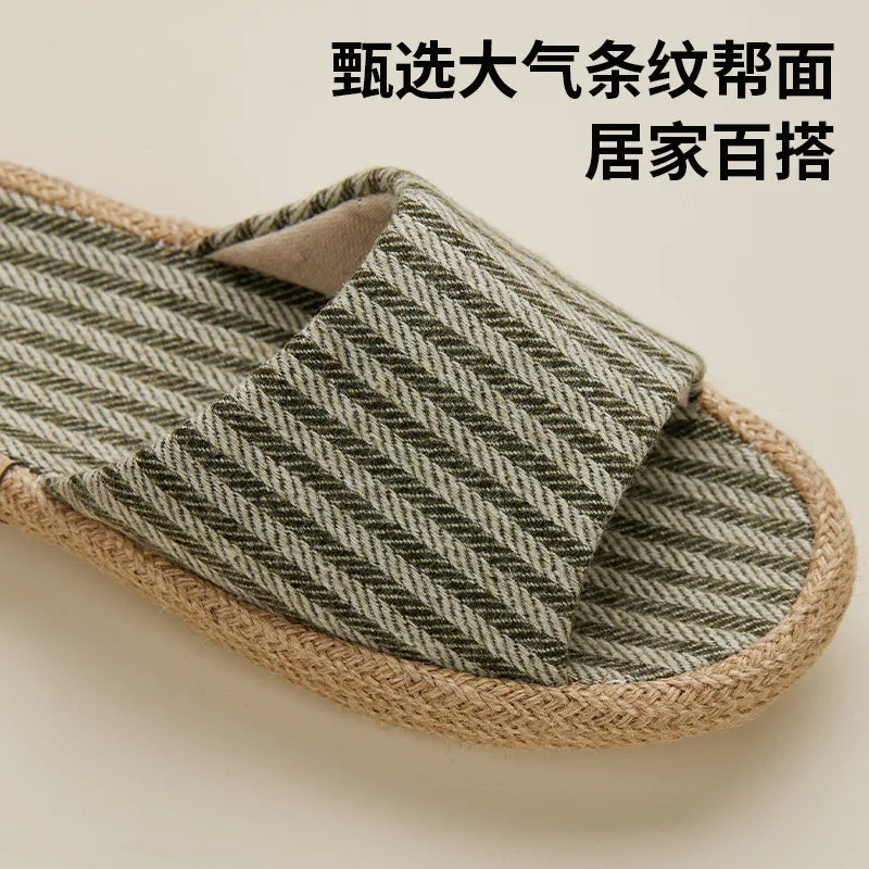 Janpanest Style Cotton Linen Slippers For Womeen Men Leisure House Shoes Striped Style Anti-slip Couples Home Breathable Slides