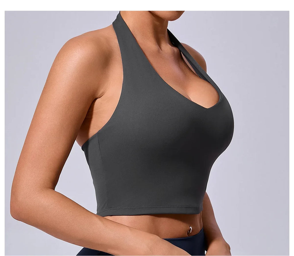 Hanging Neck Yoga Sports Bra Women Breathable Shock Proof Gym Workout Fitness Push Up Top Yoga Running Sportswear Vest Sexy Bra