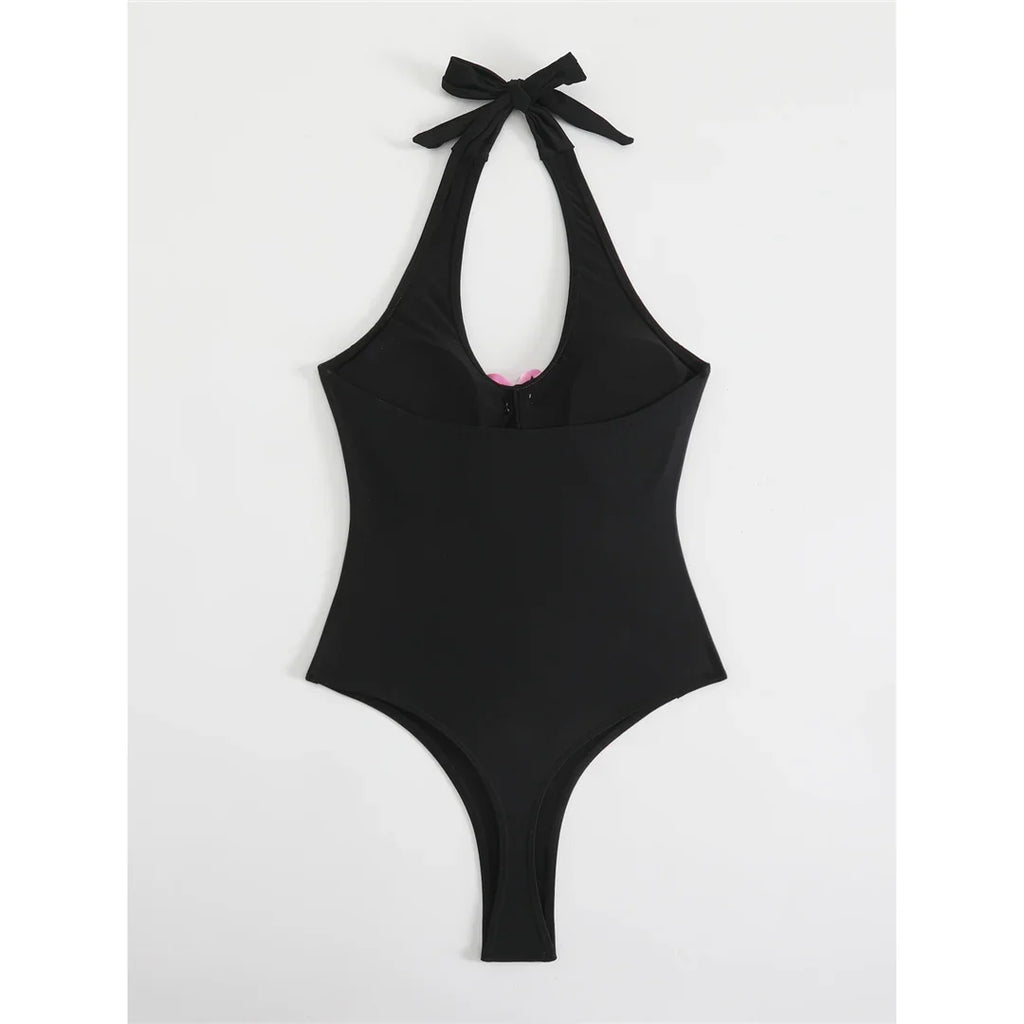 3D Flowers Extreme String Mini Micro Thong Women Swimwear One Piece Swimsuit Female Halter Padded Bather Bathing Suit Swim K7193