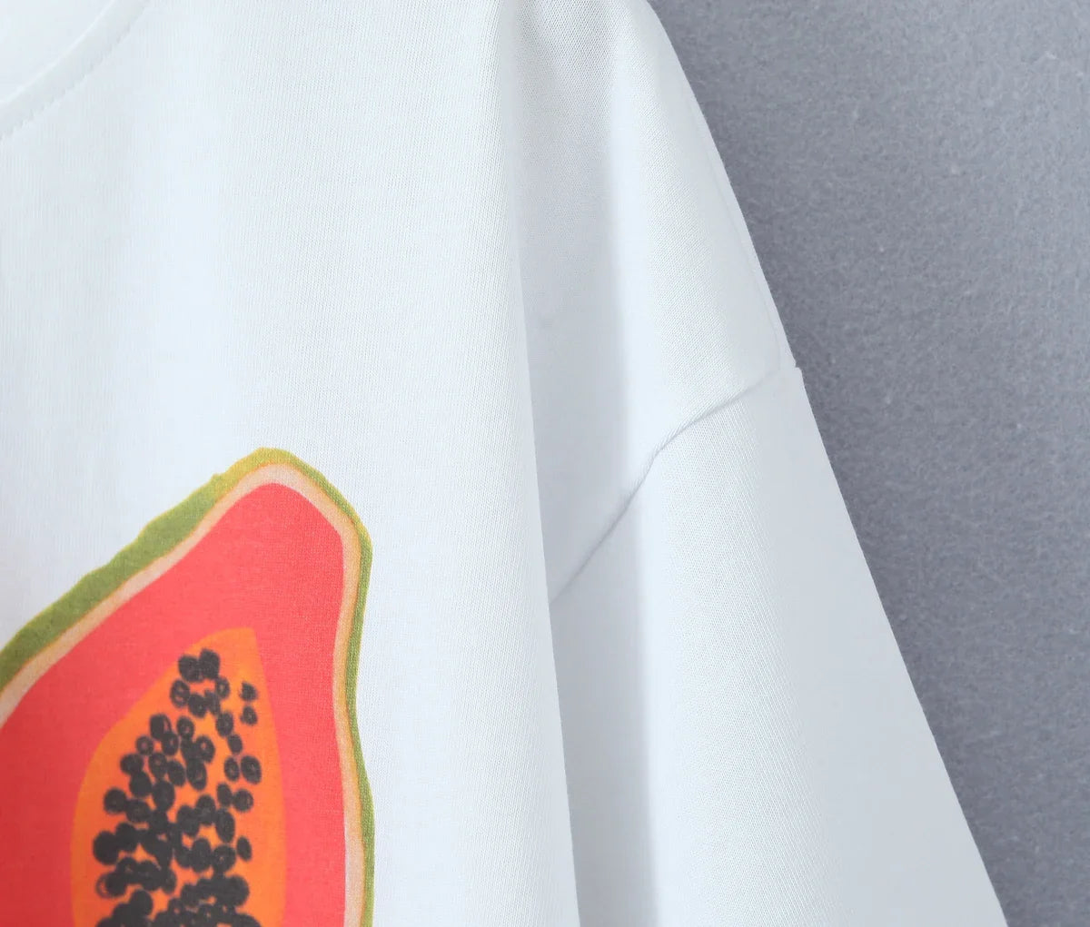 Foridol Papaya Print Fruit T-shirt Women Summer Loose Casual Shirts Blusa Half Sleeve White Spring Summer Shirt 2025 Blouse