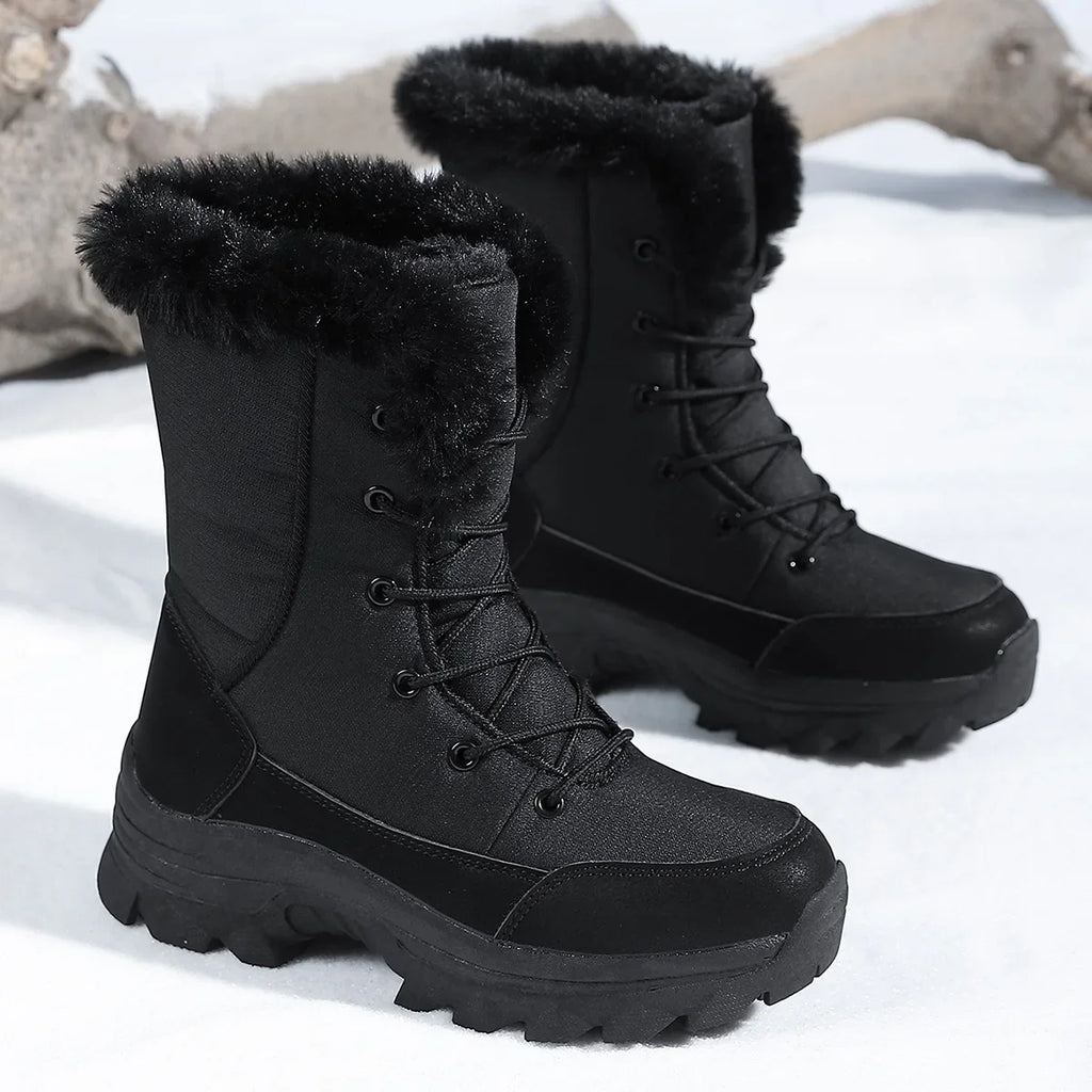 Winter Snow Boots  Women Waterproof Non-Slip Warm Northeast-Style Large Cotton Shoes, Ski , Fleece-Lined,  High-Top Cotton Boots