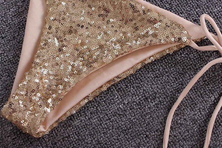 Shiny Sequins Jewelled Diamond Bikini Women Micro Bikini Swimwear Female Swimsuit Two Pieces Bikini Set Halter Bathing Suit Swim