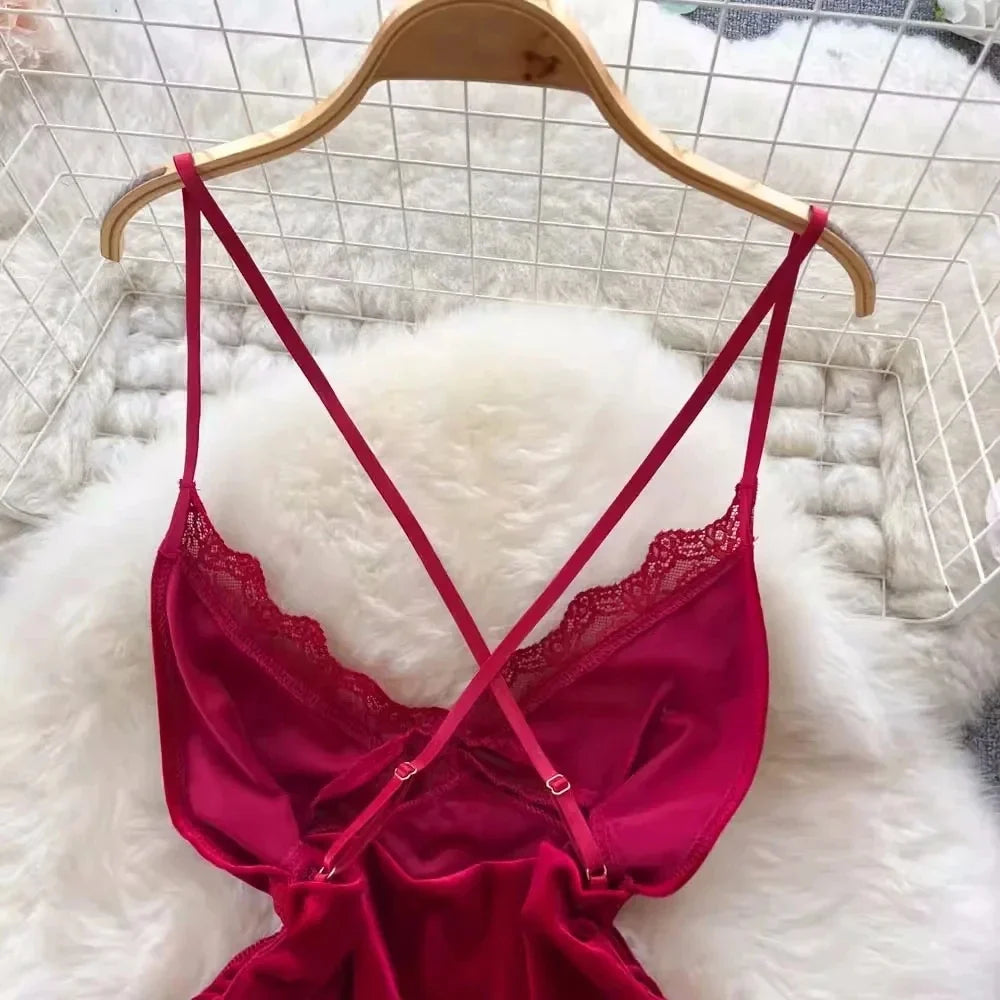Women Sexy Red Ruched Mini Dress Sleeveless Backless Spaghetti Strap Dress Drawstring Bodycon Party Club Dress with Thong