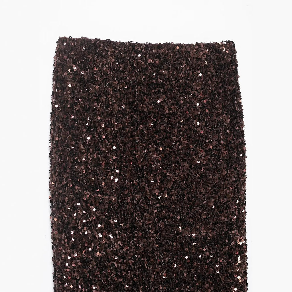 Women's Fashion Sequined Long Dress Womens Brown Sequin Mermaid Maxi Skirt High Waist Bodycon Flare Party Skirt Pure Desire N3OM