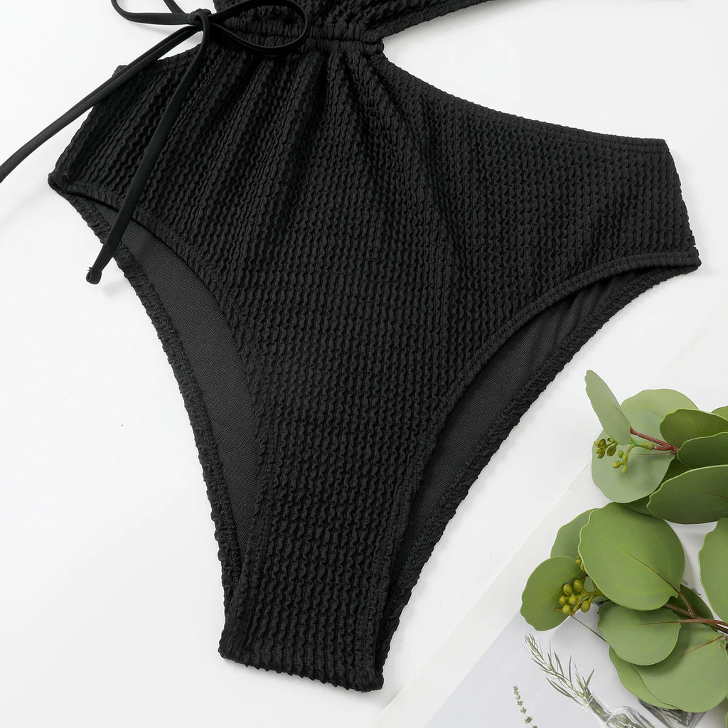 One Shoulder Women's Swimsuit One Piece Cut Out Sexy Swimwear Women 2022 Textured Monokini Solid Bathing Suit Beach Wear Purple