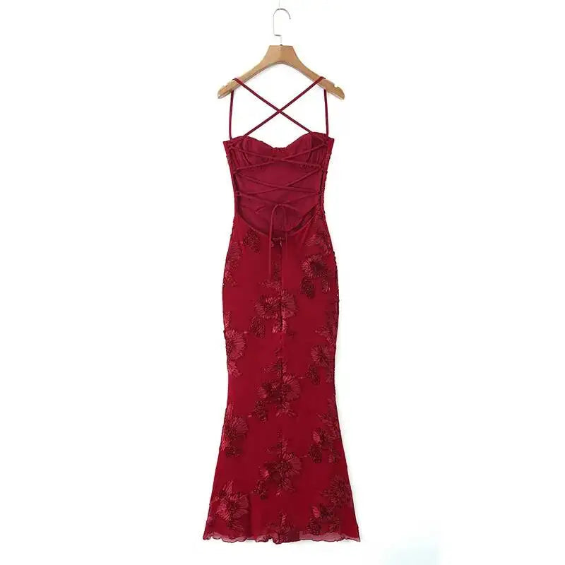 Sexy Backless Cross-cutout Strap Dress For Women Heavy-duty Fishbone Steel Support Slim-fit Jacquard Gown Fishtail Long CAUP