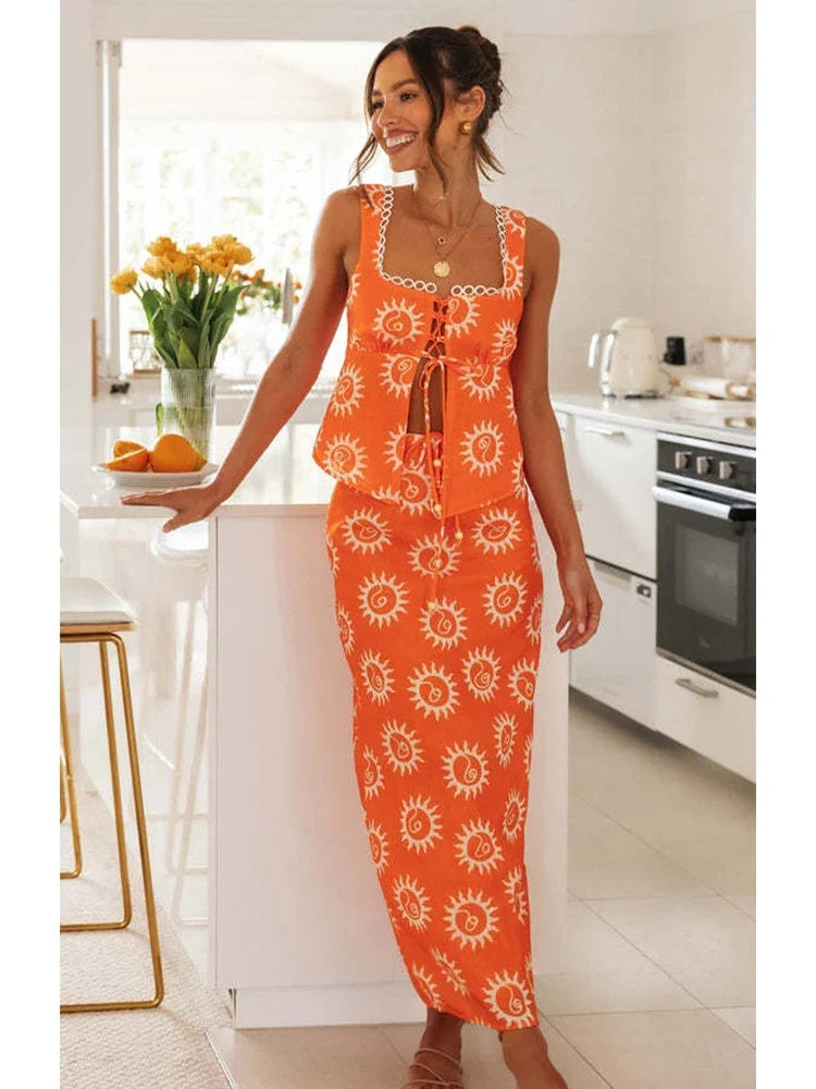 Foridol Top Skirt Dress Set Spring Summer Slit Maxi Long Dress Suit Matching Set Boho Beach Dress Vestidos Women Clothing 2025