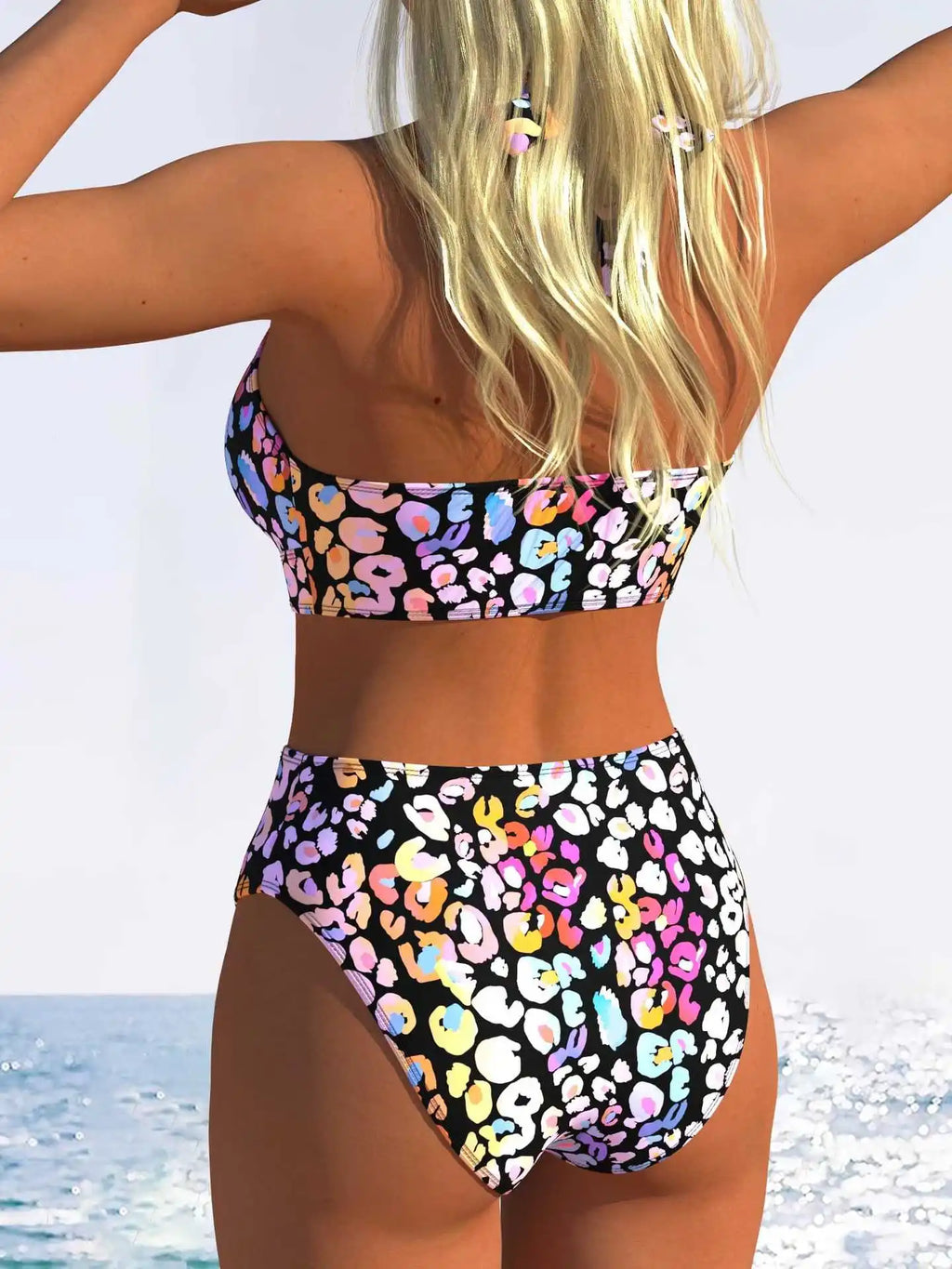 Sexy Pink Leopard Print Gradient Bikini Set Women Drawstring V Neck Push Up High Waist Swimsuit 2026 Beach Bathing Suit Swimwear