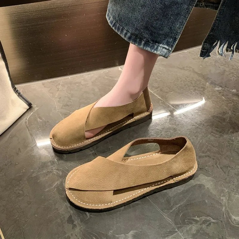 Summer Shoes Women 2026 New Casual Flats Closed Toe Sandals Retro Slip-on Summer Loafers Non-Slip Comfortable Sandal Footwear