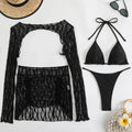 Toucheart Sexy Lingerie Suit for Women Mesh Four-piece Beach Swimsuit Sexy Bikini Solid Color Long Sleeves Mesh See-through Set