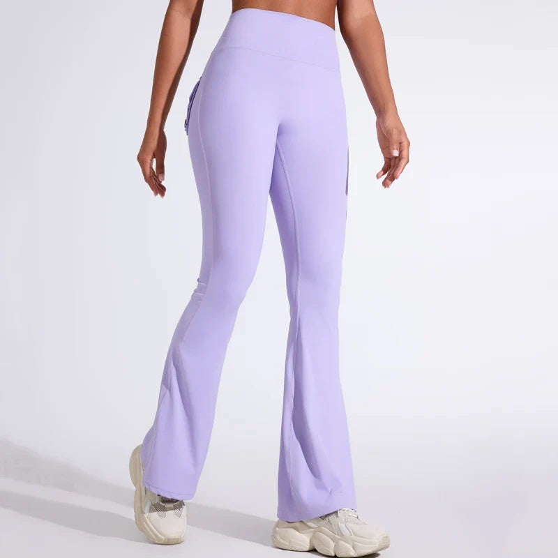 DIAS FIT JOY Women's pocket bell bottoms yoga high waisted hip lifting fitness pants quick drying running exercise fitness gym