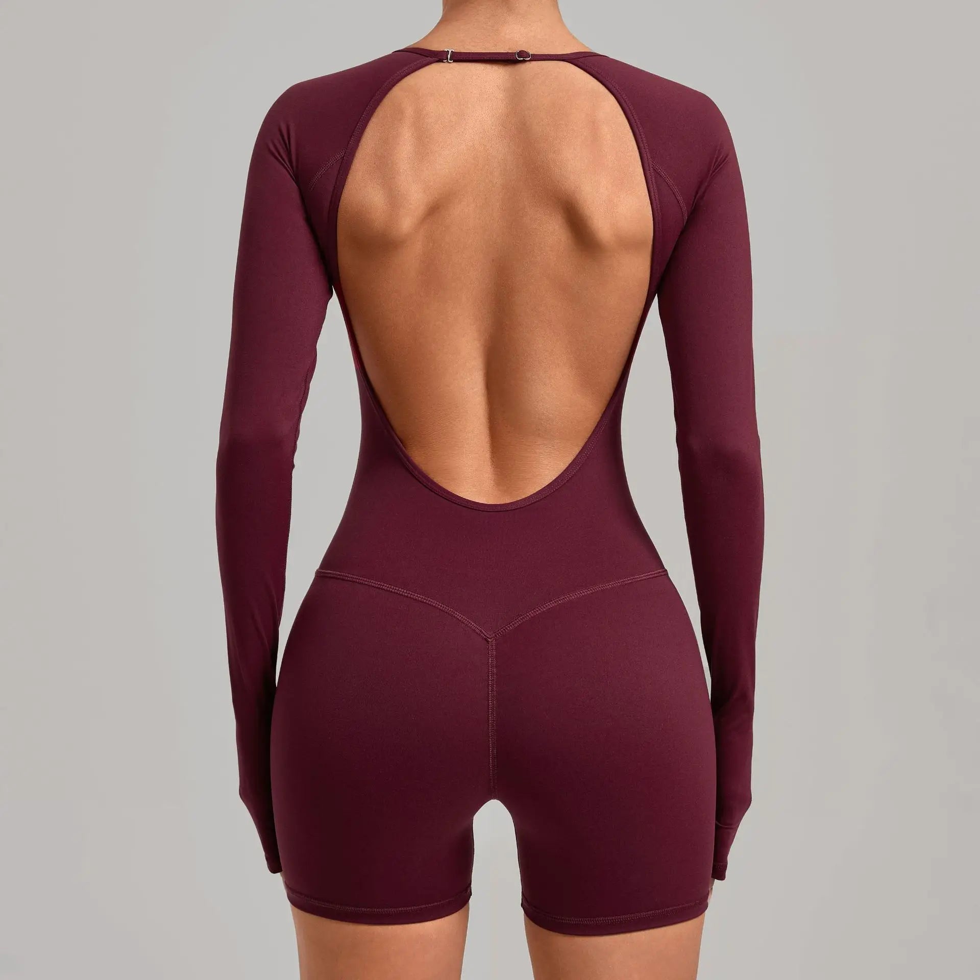 Women's Yoga Jumpsuits Sports Fitness Hip-lifting Long-sleeved Backless Running Training Workout Gym Shorts One-piece Bodysuits