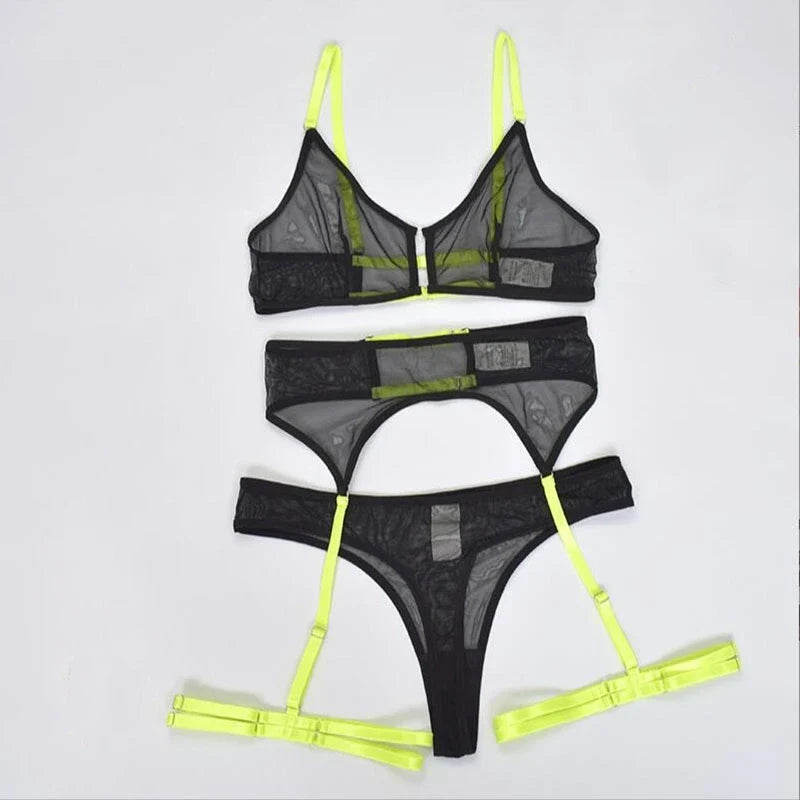 See Through Lingerie Set Temptation Sexy Underwear Lace Transparent Exotic Sleepwear Women Bra And Panty Garter Kits