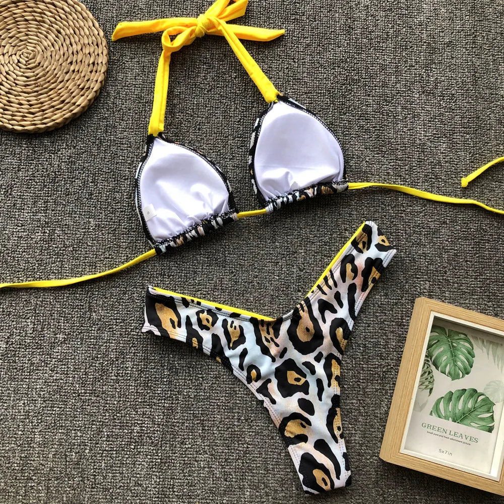 Bikini 2026 Sexy Leopard Floral Print Halter Swimwear Swimsuit Women Bikini Set Bathing Suit Beach Bikini Female Banadores Mujer