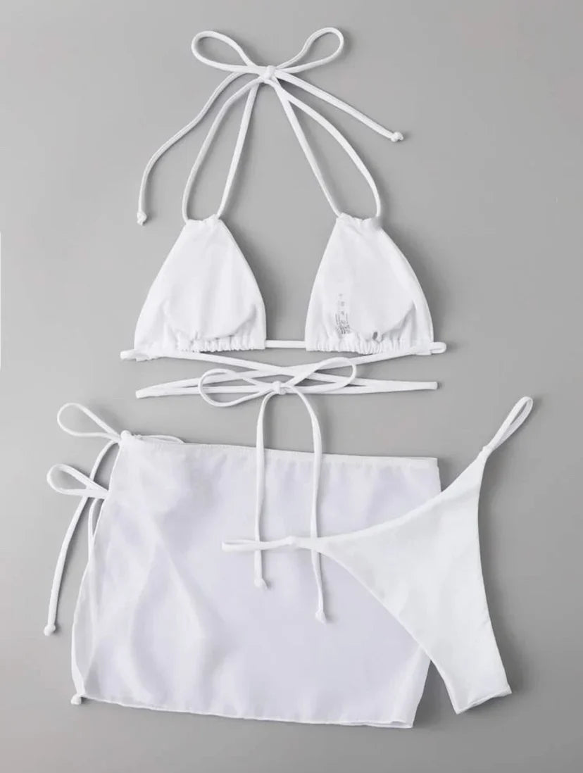 3 Pieces Thong Bikini 2026 Women With Skirt Trikini Swimwear Female Triangle Swimsuit Beach Wear Bathing Swimming Suit Summer