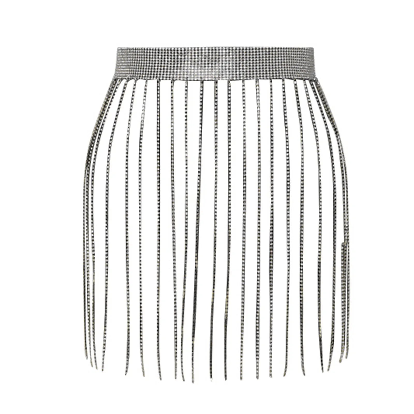 Fringe Bright Rhinestone Chain Skirt Women's High Waist Tassel Waist Chain Belt Stage Performance Carnival Party Night Clubwear