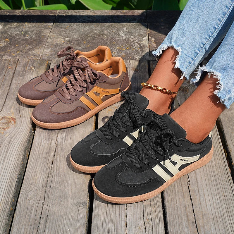 Mix Color Women's Autumn Sneakers Fashion Splicing Flat Heel Vulcanized Shoes Female Lace-Up Non-Slip Pu Leather Casual Shoes