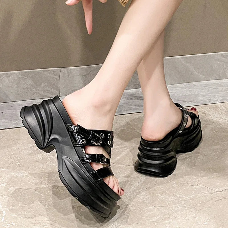 Summer Silver Chunky Platform Sandals Women Fashion Buckle Thick Bottom Slippers Woman Punk Wedges High Heels Sandalias Mujer
