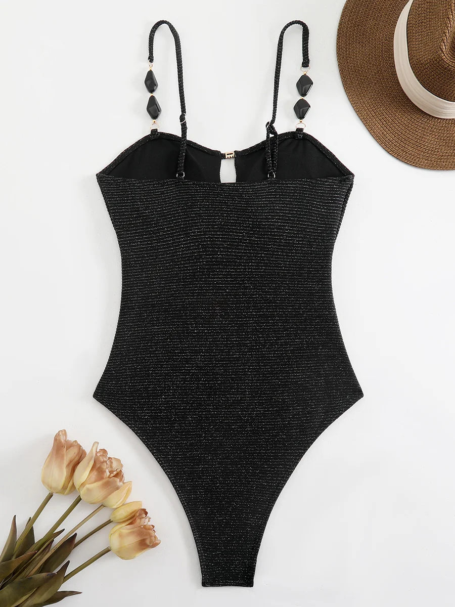 S - XL Glitter Sparkling One Piece Swimsuit Women Swimwear Female High Leg Cut Monokini Bather Bathing Suit Swim Beachwear