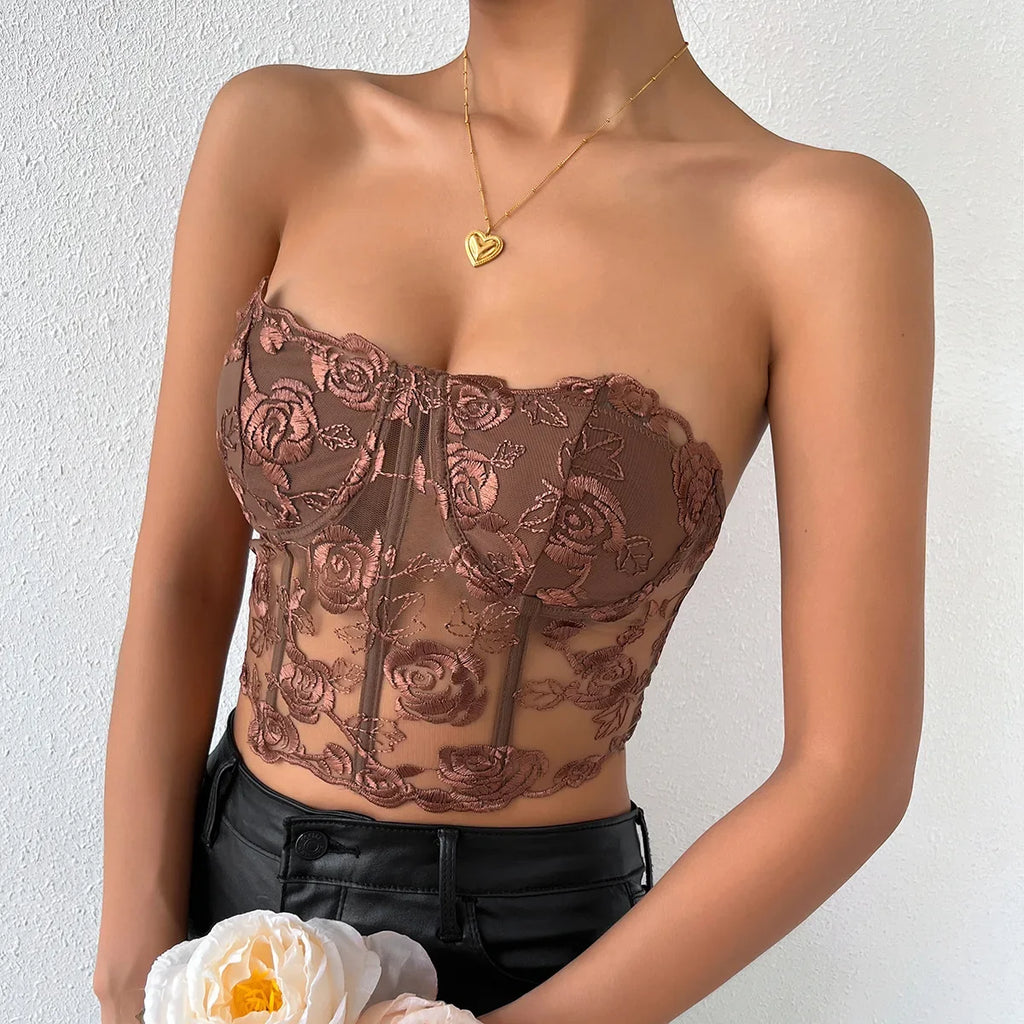 Phantasy Sexy Lace See through Crop Top Women Fashion Floral Embroidery Black Tank Top Night club Dress up 2026 Summer Outfit
