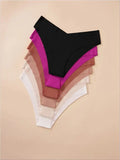 6 Pcs/Set Women's V-Waist Low-Rise Cotton Bikini Briefs - Seamless, Skin-Friendly, 100% Cotton Crotch, 8 Solid Colors, S-XL