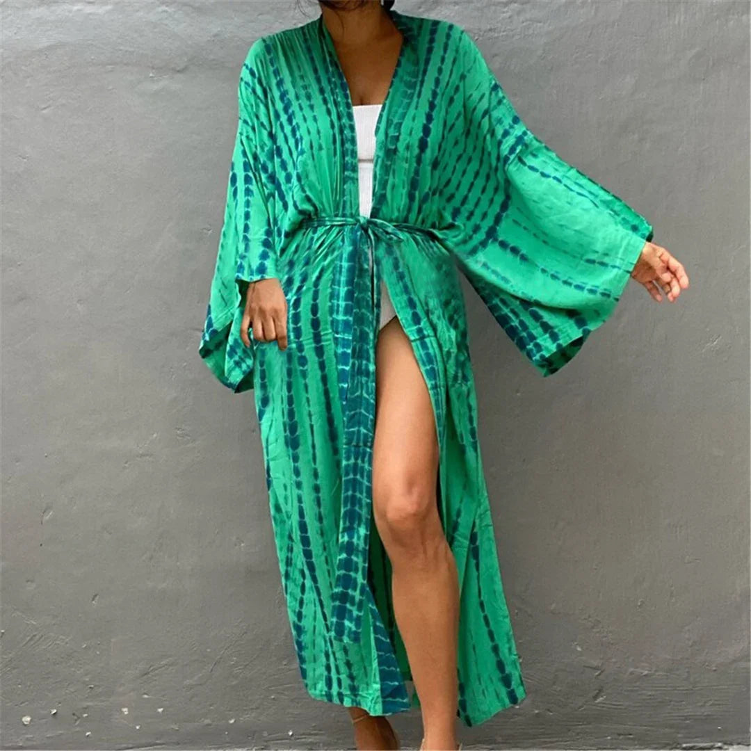 New 10 Colors Printed Long Sleeve With Belt Tunic Beach Cover Up Cover-ups Beach Dress Beach Wear Beachwear Female Women V4521