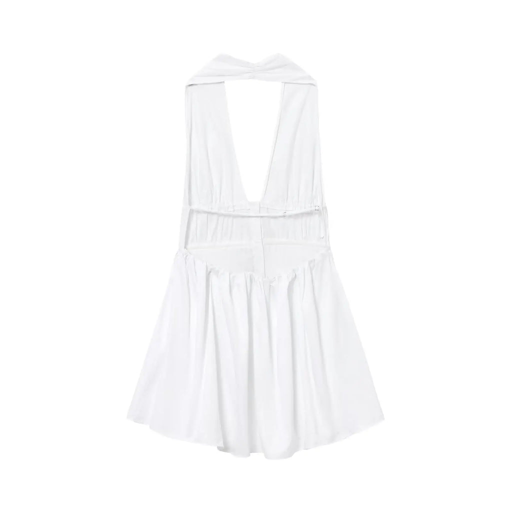 Bowknot White Backless Beach Summer Women's Dress Deep V Neck Cotton Short Vestidos Sexy Sleeveless Halter New in Dress 2025