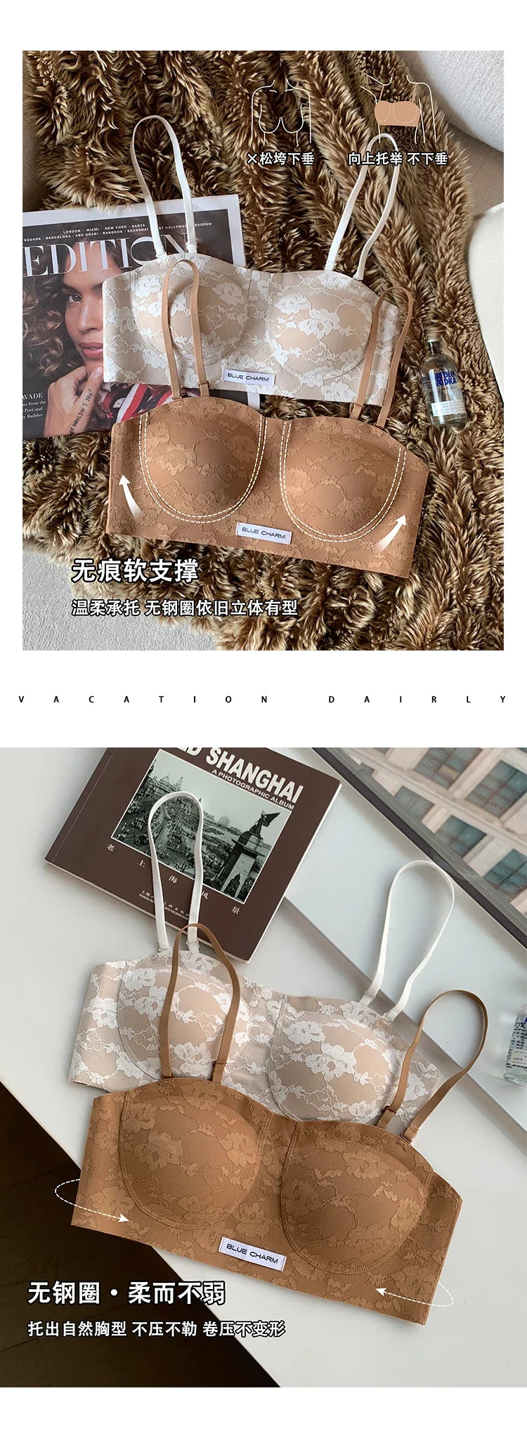 MOYISU Parisian Lace Bra Women Strapless Summer Push Up Small Bust Multiway Wear Bandeau Bralette UK Ship Fashion Top Bestseller