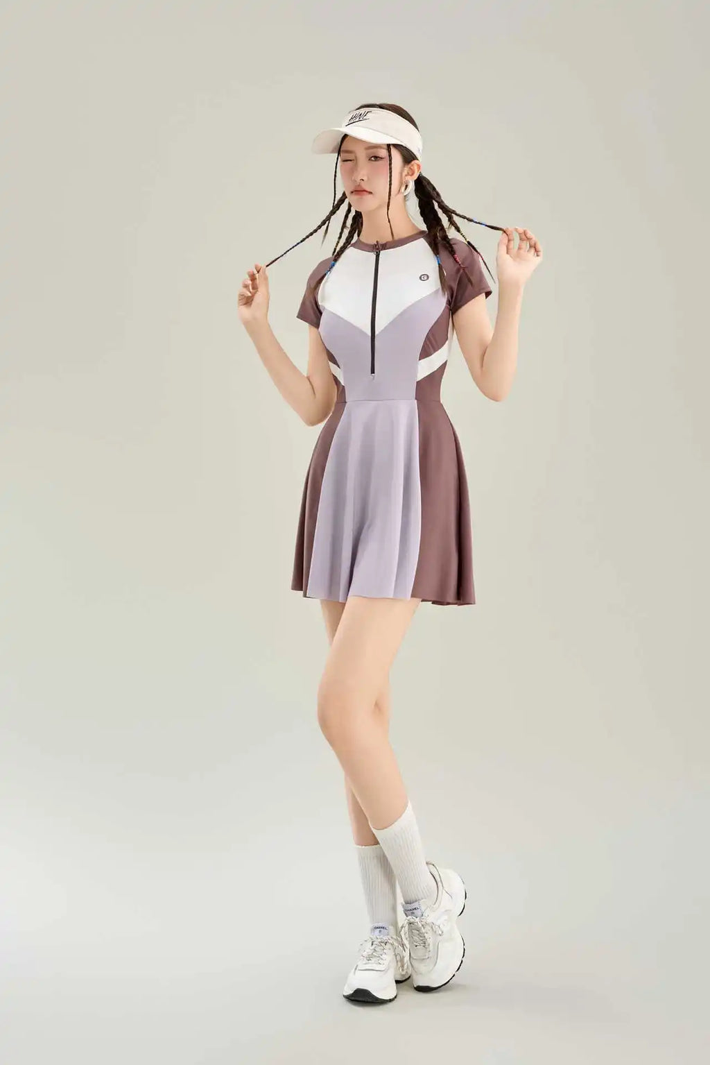 New Sports One-piece Fashionable Swimsuit for Women, Color Blocked High Waist, Belly Covering, Slimming Skirt, Vacation Swimsuit