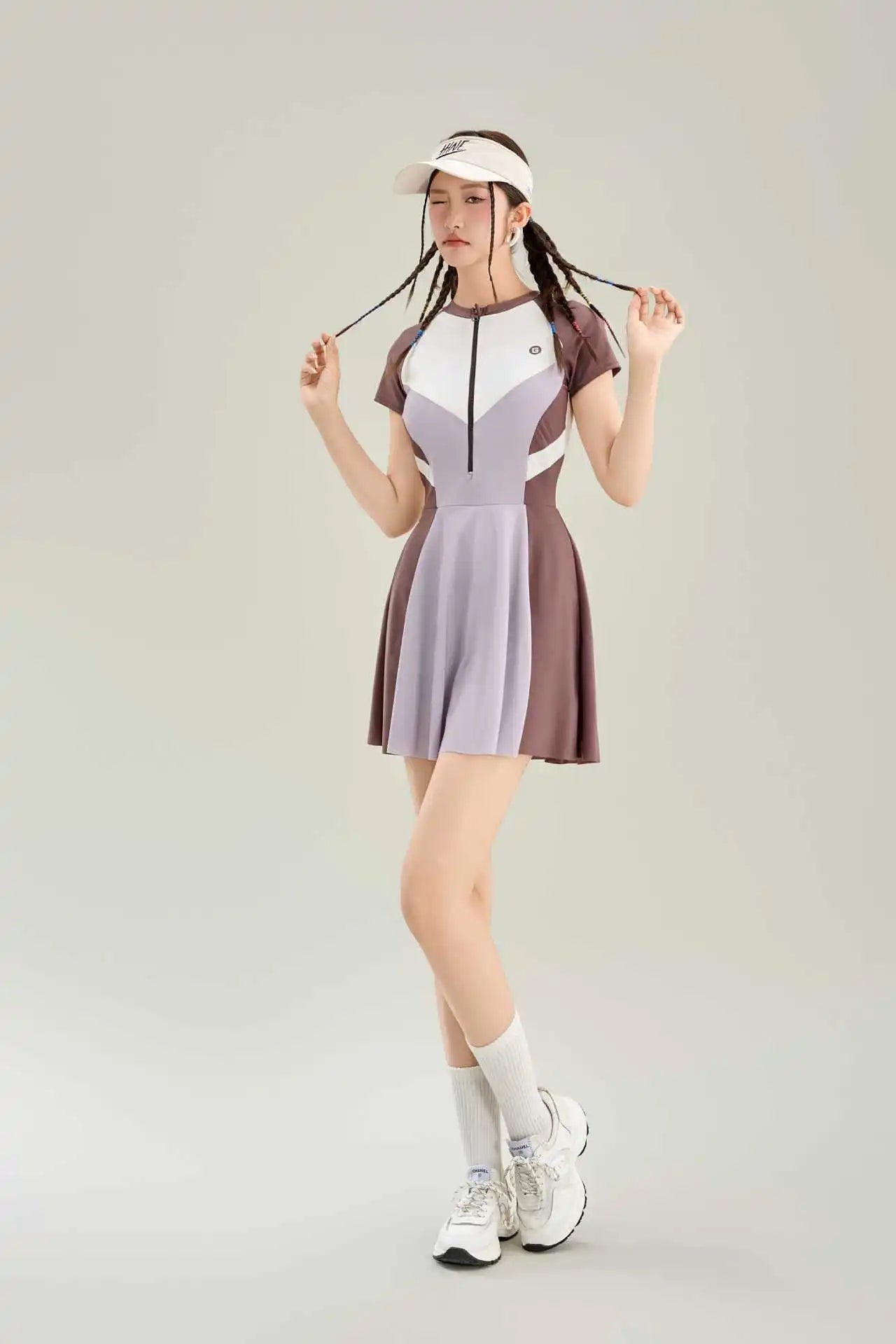 New Sports One-piece Fashionable Swimsuit for Women, Color Blocked High Waist, Belly Covering, Slimming Skirt, Vacation Swimsuit