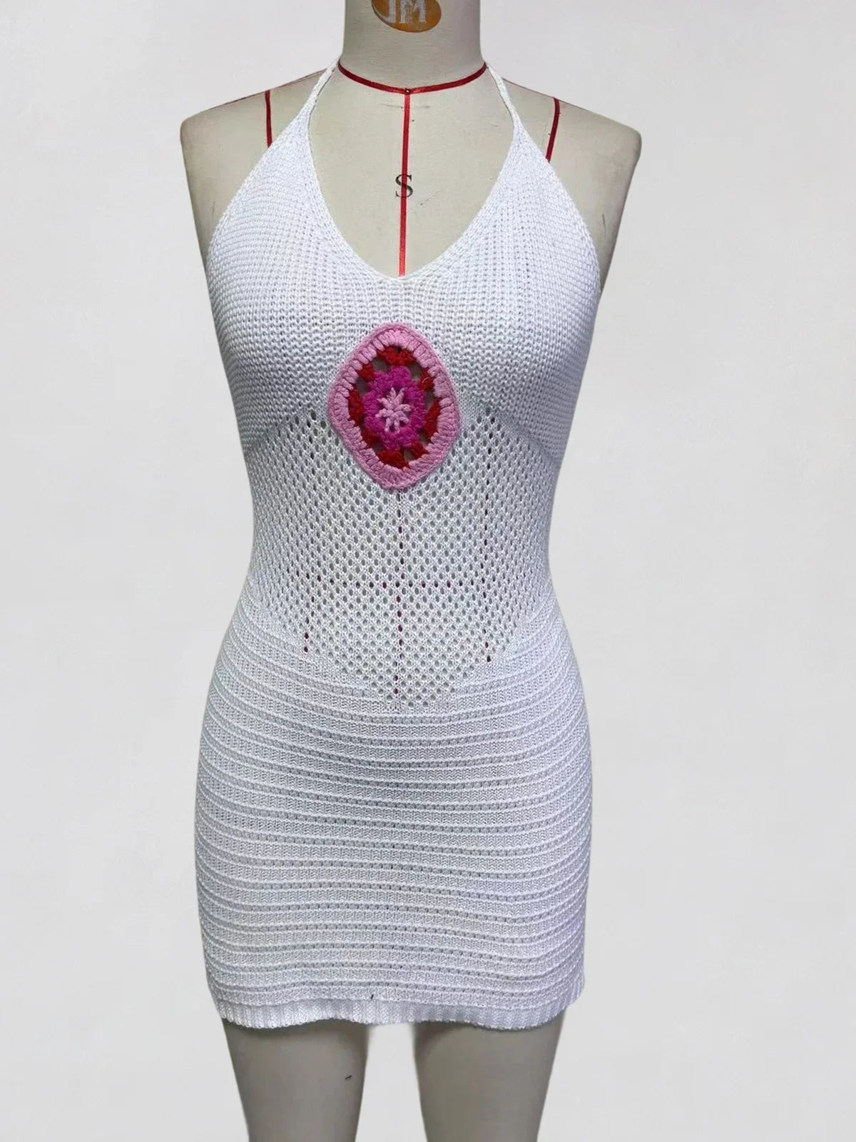 Hollow Out Halter Backless Crochet Knitted Tunic Beach Cover Up Cover-ups Beach Dress Beach Wear Beachwear Female Women K7022