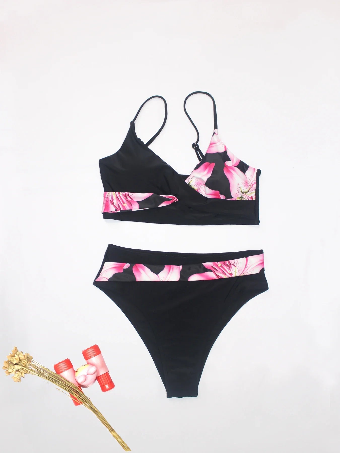 Women's Color Block Print Bikini Set Swimsuit with Adjustable Shoulder Straps Fashionable High Waist Swimwear for Summer Beach