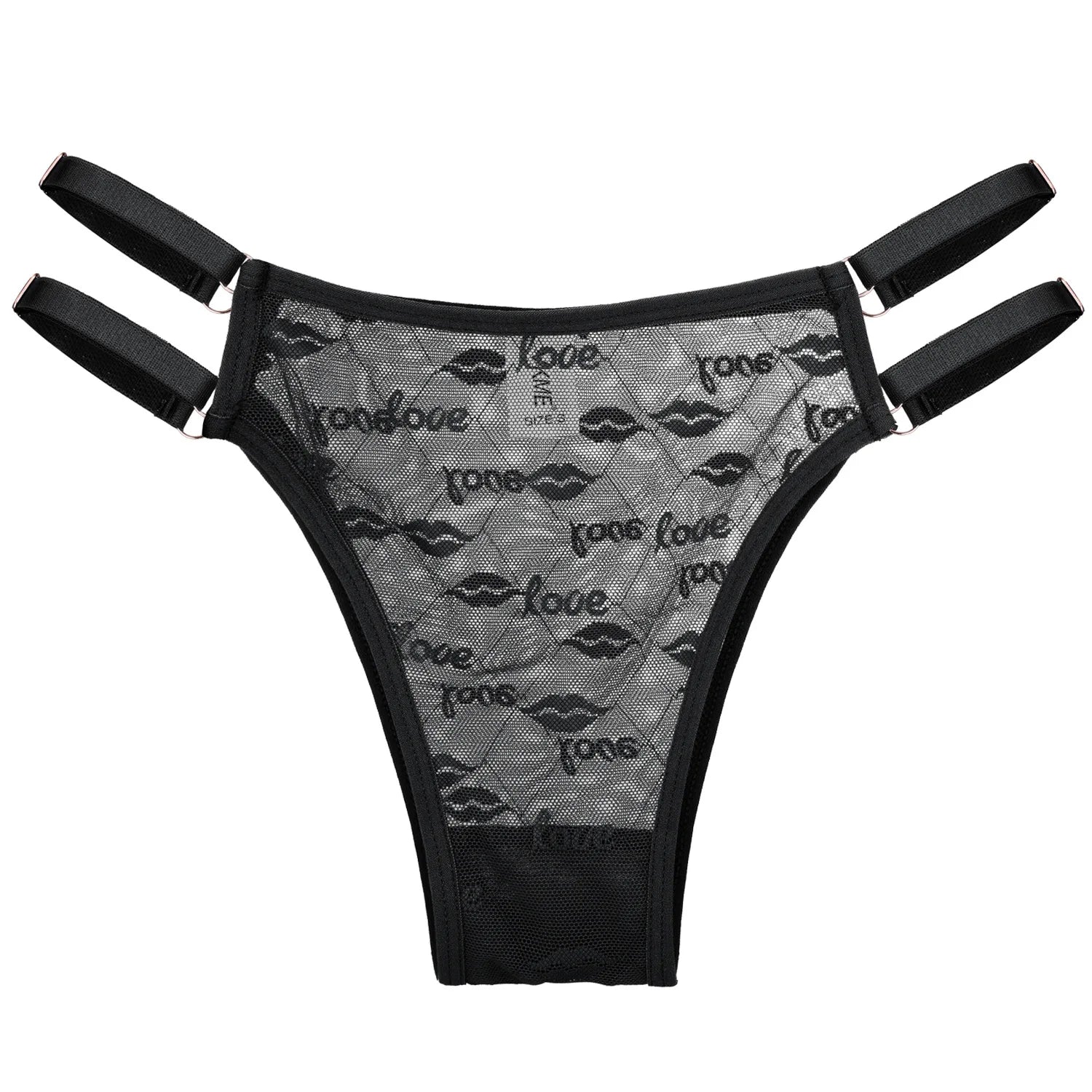 Love Letter Print Women Briefs Mesh Transparent Ring Buckle Adjustable Hollow-out Underwear Low-waist Panties String Lingerie