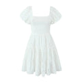 Puff Sleeve Cotton White Lace Dress Women Summer 2025 Square Collar Vintage Beach Short Dress Petite Flower Embriodery  Dress