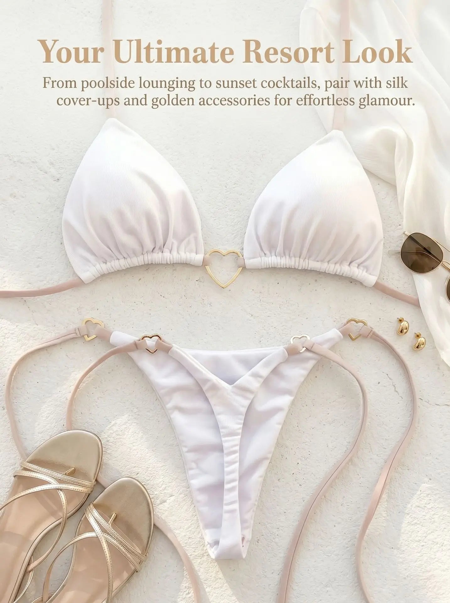 Metal Heart-shaped Halter Mini Micro Thong Bikini Female Swimsuit Women Swimwear Two-pieces Bikini Set Bather Bathing Suit Swim