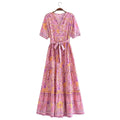Foridol Single Breasted Bohemian Holiday Summer Women Dress Belt Casual Loose Maxi Floral Dress Short Sleeve Long Viscose Dress