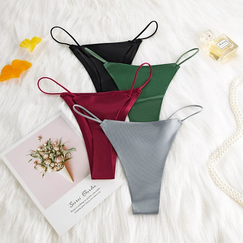 Women Panties G String Sexy Thong Seamless Underwear Ice Silk T Back Butterfly Briefs Girls Low Waist Lingerie Plus Size S-XL